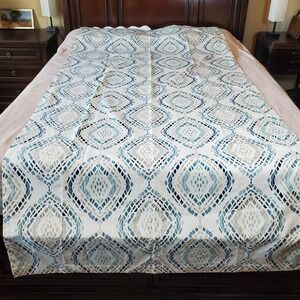 West Elm 100% Cotton 1 X Curtain Panel 95x47  White Turquoise Geometrical NWOT